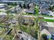 Aerial view of a suburban neighborhood with mature trees shading the streets and homes at 4814 Oakwood Trl, Indianapolis, IN 46268