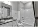 Clean bathroom with white subway tiles, bathtub, and modern vanity at 19381 Sumrall Pl, Westfield, IN 46074