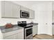 Modern kitchen with stainless steel appliances and gray countertops at 2046 Foothill Dr, Greenfield, IN 46140