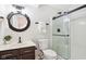 Updated bathroom features a walk-in shower, modern vanity, and stylish fixtures at 13172 Antonia Blvd, Carmel, IN 46074