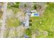 Overhead view of a well-maintained property with a large home, pool, and mature trees at 2940 Washington St, Columbus, IN 47201