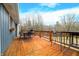 Deck with dining area and wooded views at 3264 W Roberts Rd, Trafalgar, IN 46181