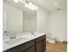 Modern bathroom featuring a double sink vanity with wood-look flooring and clean design at 4103 Railhead Ave, Westfield, IN 46074