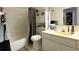 Clean bathroom with shower/tub combo and updated vanity at 4351 Village Parkway W Cir # 5, Indianapolis, IN 46254