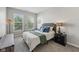 Bedroom with natural light from two windows, carpet flooring, and a comfortable bed with stylish decor at 6595 Reserve Dr, Indianapolis, IN 46220