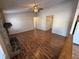 Spacious living room with laminate floors and stone fireplace at 9120 Jene Ct, Indianapolis, IN 46234