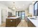 Modern kitchen featuring a large island, stainless steel appliances, and a view of the backyard at 1822 Central Ave, Indianapolis, IN 46202