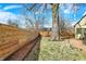 Large private backyard features a wooden fence and mature trees for outdoor enjoyment at 6072 Meridian St W Dr, Indianapolis, IN 46208