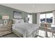 Inviting bedroom with soft green walls, white bedding, and natural light from large windows at 19452 Lewis Cir, Westfield, IN 46074