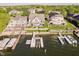 Aerial view of waterfront homes with docks and lifts, ideal for boating enthusiasts and lake living at 3150 Beach Blvd, Cicero, IN 46034
