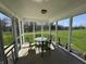 View of screened porch with patio table and four chairs with views of lush backyard at 6615 Rushing, Noblesville, IN 46062