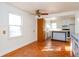 Bright kitchen features wood cabinets, butcher block countertops, and a center island at 1108 Rosner Dr, Indianapolis, IN 46224