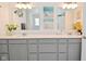 Double vanity bathroom with gray cabinets and quartz countertops at 4061 Omaha Dr, Bargersville, IN 46106