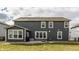 Exterior view of home's back facade with gray siding, multiple windows, and a well-kept lawn at 5442 W Turnbuckle Pl, McCordsville, IN 46055