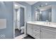 Updated bathroom with double vanity and marble countertop at 9210 Briarclift Rd, Indianapolis, IN 46256