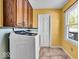 Laundry room with washer, dryer, and built-in cabinets at 9210 Briarclift Rd, Indianapolis, IN 46256