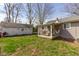 Cozy backyard with a furnished porch, storage shed, and partially fenced in area at 1405 Sheek Rd, Greenwood, IN 46143
