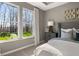 Bedroom with views from large windows, neutral walls, and an upholstered headboard at 19357 Sumrall Pl, Westfield, IN 46074