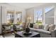 Sunlit living room featuring three large windows, wood floors, comfortable seating, and modern decor at 19357 Sumrall Pl, Westfield, IN 46074