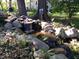 Serene backyard waterfall feature with natural stone and lush greenery at 3135 E Southport Rd, Indianapolis, IN 46227