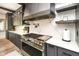 Gourmet kitchen features stainless steel oven, elegant range hood, marble backsplash, and pendant lighting at 14990 E 104Th St, Fishers, IN 46040
