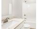 Simple bathroom with single vanity and tub shower combo at 7159 Rose Hill Ave, Brownsburg, IN 46112