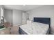 Neutral bedroom showcases a plush bed with a blue headboard and side table, creating a comfortable retreat at 1713 Real St, Indianapolis, IN 46240