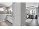Spa-like bathroom with a walk-in shower, double vanity, and modern fixtures at 19544 Allenwood Dr, Westfield, IN 46074