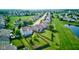 A high altitude shows the property's fenced backyard and tranquil neighborhood location at 3460 Limelight Ln, Whitestown, IN 46075