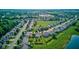 Overhead neighborhood view shows the property's desirable location near a picturesque pond and green spaces at 3460 Limelight Ln, Whitestown, IN 46075