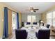 Bright living room with neutral walls, fan, white sofas, and sliding doors to a patio at 6540 Avalon Blvd, Avon, IN 46123