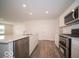 Modern kitchen features stainless steel appliances, white cabinets, and a large center island, providing ample counter space at 6636 Sulgrove Pl, Indianapolis, IN 46221
