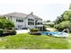 Landscaped backyard oasis with pool and spacious patio at 8526 Oakmont Ln, Indianapolis, IN 46260