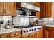 Stainless steel gas range and range hood, granite countertops at 8526 Oakmont Ln, Indianapolis, IN 46260