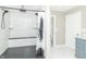 Bathroom with walk-in shower and marble tile at 881 E 226Th St, Sheridan, IN 46069