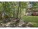 House with a backyard featuring a fire pit and trees at 7910 Klay Ct, Mooresville, IN 46158