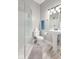 Clean bathroom, featuring pedestal sink and glass shower at 128 Wisconsin St, Indianapolis, IN 46225