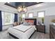 Bedroom featuring a navy accent wall, a modern light fixture, and two windows at 1837 Luther St, Indianapolis, IN 46203