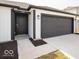 Front exterior featuring a black garage door, white siding, and walkway to the front door at 3201 W Keepsake Ln, Monrovia, IN 46157