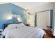 Bright bedroom with blue walls and built-in closet at 4702 Michigan Rd, Indianapolis, IN 46228