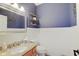 Powder room with a modern vanity, white wainscoting, and a navy blue accent wall at 5230 Berkshire South Blvd, Greenwood, IN 46142