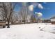 Snowy backyard with a fenced yard and trees during winter at 7824 Rosebush Dr, Indianapolis, IN 46237