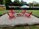 Relaxing fire pit area with red chairs and gravel setting at 930 River Rd, Columbus, IN 47203