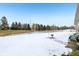 Snow-covered backyard with view of a pond and trees at 11537 Jagged Rock Ct, Fishers, IN 46037