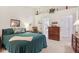 Spacious bedroom with teal bedding and access to bathroom and closet at 11537 Jagged Rock Ct, Fishers, IN 46037