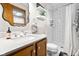 Updated bathroom features a walk-in shower and a vanity with new countertop at 13481 E 300 S, Columbus, IN 47203