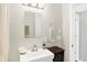 Clean bathroom with white vanity and mirror at 207 E Ohio St, Fortville, IN 46040