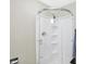 Updated shower with glass enclosure and built-in shelves at 207 E Ohio St, Fortville, IN 46040