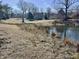 Scenic view of a serene pond surrounded by natural landscaping and bare trees at 8660 S Peoga Rd, Trafalgar, IN 46181