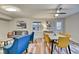 Dining area with a table and yellow chairs, adjacent to a living area at 2450 Carrollton Ave, Indianapolis, IN 46205
